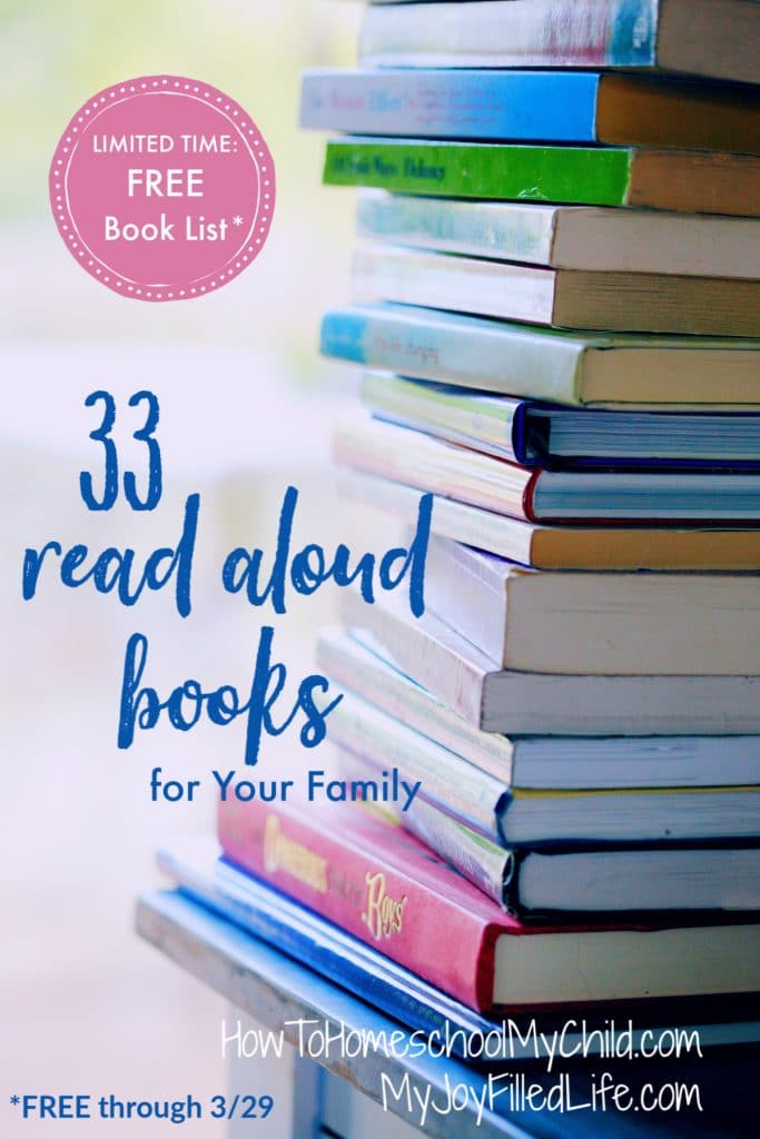 To inspire your read aloud ideas, check out this FREE List of 33 Read Aloud Books for Your Family (limited time!) #fhdhomeschoolers #freehomeschooldeals #readalouds #homeschoolparents #reading