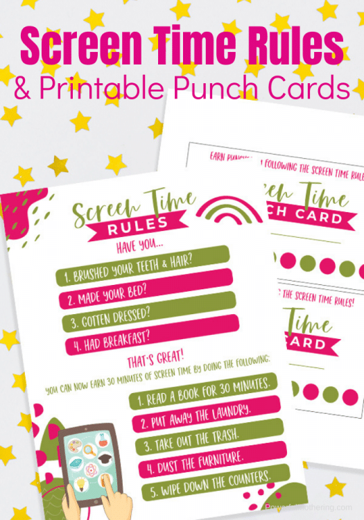 FREE Screen Time Punch Card Printables. #fhdhomeschoolers #freehomeschooldeals #screentimerules #punchcardscreenrules