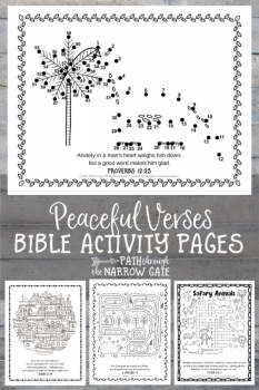 For a relaxing activity to get away from it all, check out these FREE Peaceful Verses Activity Pages! #fhdhomeschoolers #freehomeschooldeals #bibleverses #peace #stuckathome