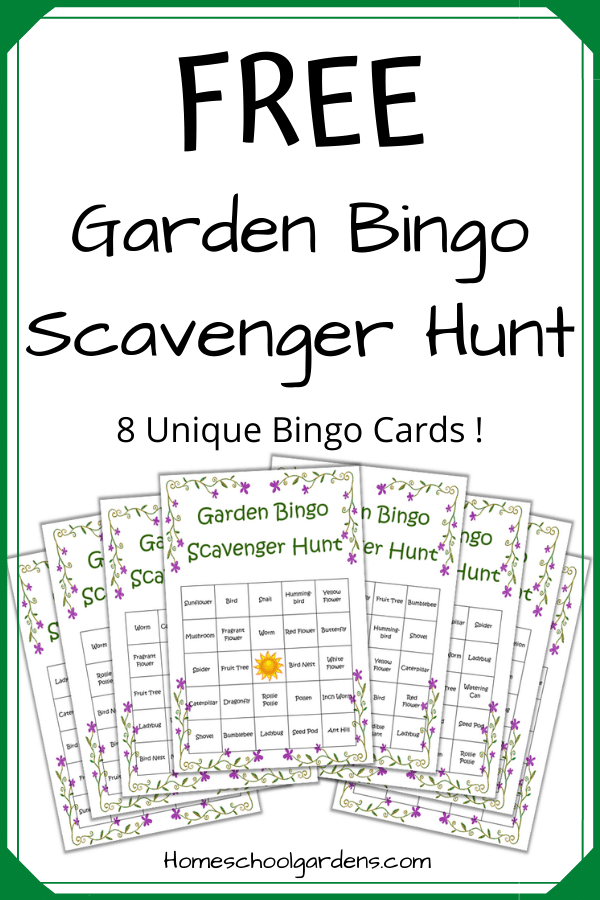  FREE Printable Garden Bingo Scavenger Hunt. #fhdhomeschoolers #freehomeschooldeals #gardenbingo #gardenscavengerhunt #naturescavengerhunt