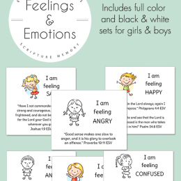 FREE Emotions Scripture Memory Cards. #freehomeschooldeals #fhdhomeschoolers #scripturememorycards #emotionsmemorycards