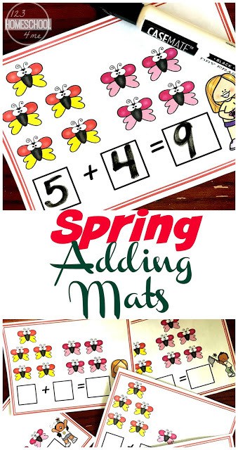 FREE Spring Butterfly Addition Mats. #freehomeschooldeals #fhdhomeschoolers #springadditionresource #butterflyadditionmats #additionmats