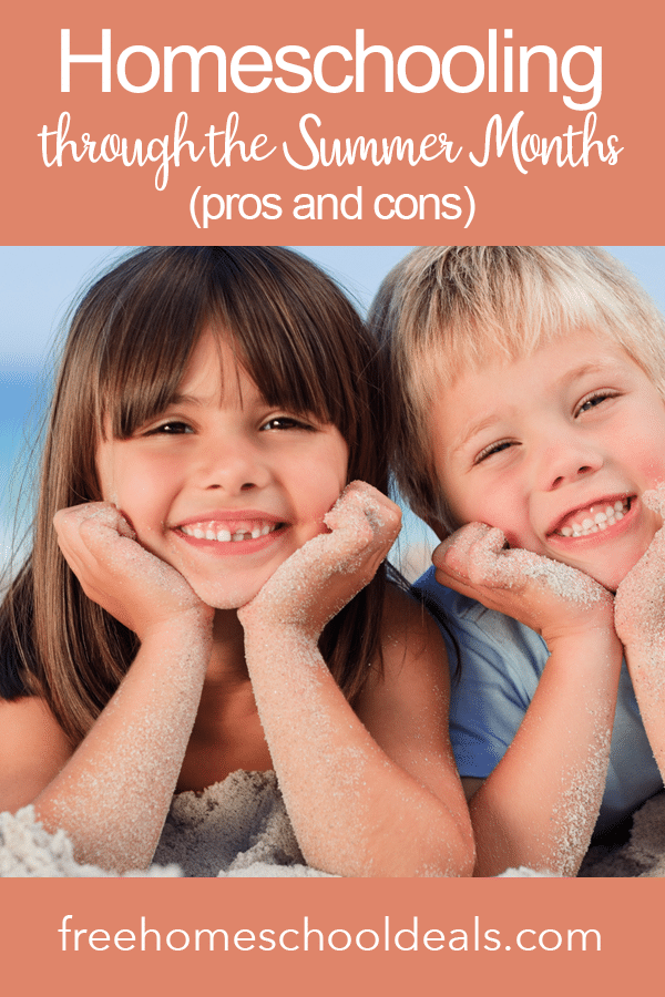 Thinking about homeschooling over the summer? Check out Homeschooling Through the Summer Months (Pros & Cons)! #fhdhomeschoolers #freehomeschooldeals #hsmoms #summerhomeschool #yearroundhomeschool