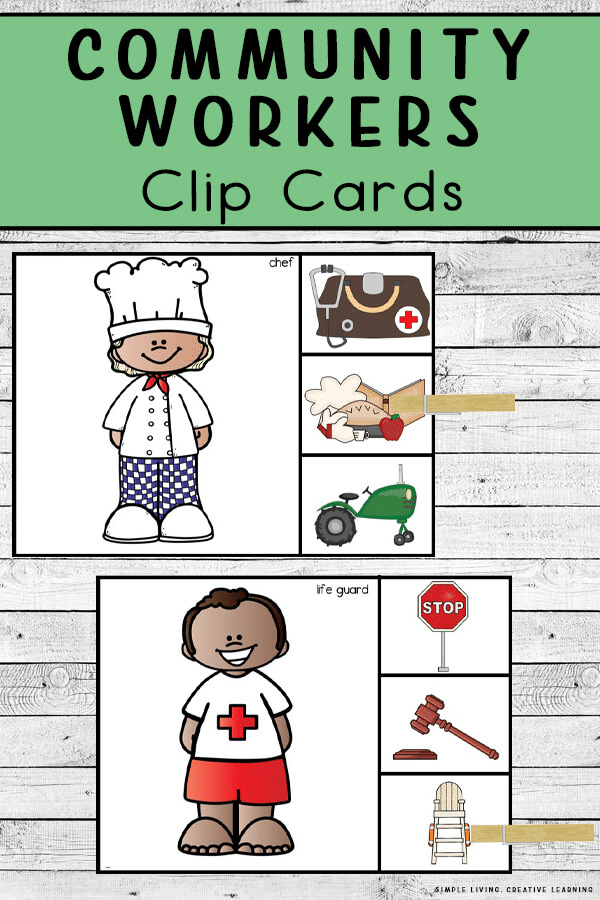 Community Workers FREE Clip Cards. #freehomeschooldeals #fhdhomeschoolers #communityhelpers #communityhelperclipcards #clipcards