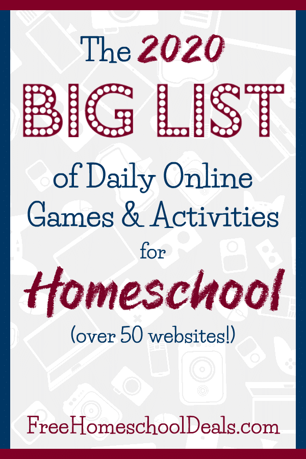 Add more tech time to your school days with this Big List of 50+ FREE Online Games & Activities for Homeschoolers! #fhdhomeschoolers #freehomeschooldeals #onlinegames #onlinehomeschool #hsmoms