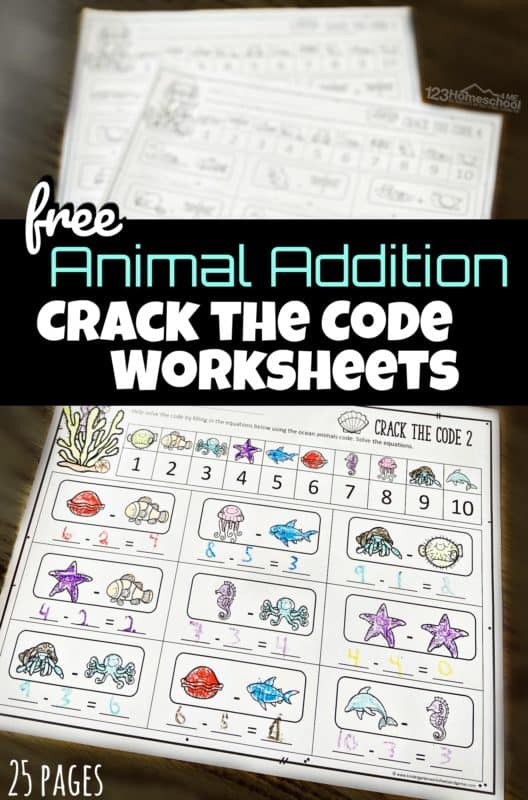 FREE Math Crack the Code Worksheets. #freehomeschooldeals #fhdhomeschoolers #crackthecodemath #mathworksheets #additionworksheets 