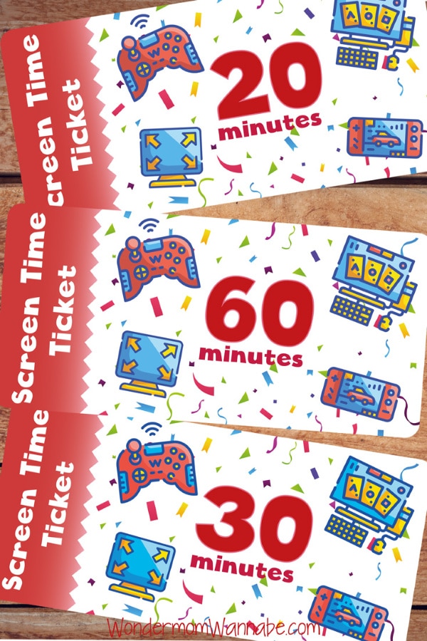 Limit your child's screen time with these FREE Printable Screen Time Tickets! #fhdhomeschoolers #freehomeschooldeals #limitscreentime #hsmoms #screentimetickets