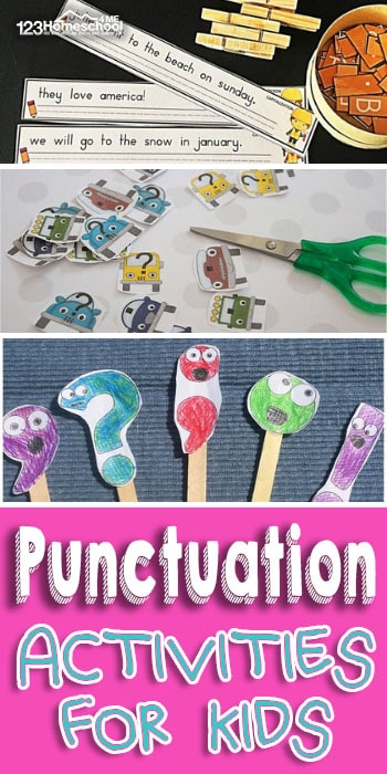 20+ Activities to Teach Punctuation for Kids. #freehomeschooldeals #fhdhomeschoolers #punctuationactivities #punctuationgames #improvepunctuation 