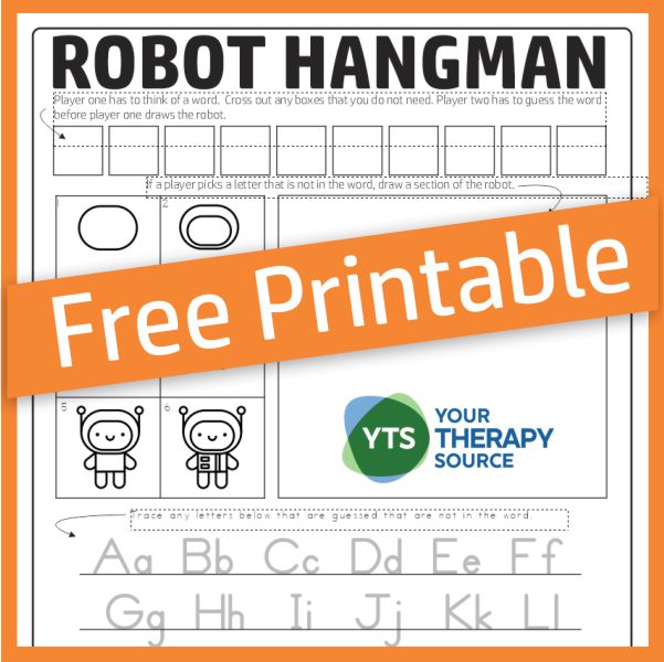 FREE Printable Robot Hangman Game. #freehomeschooldeals #fhdhomeschoolers #robothangman #hangmangame  