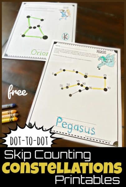 FREE Constellations Skip Counting Printable. #freehomeschooldeals #fhdhomeschoolers #constellationsprintables #skipcounting #skipcountingprintables