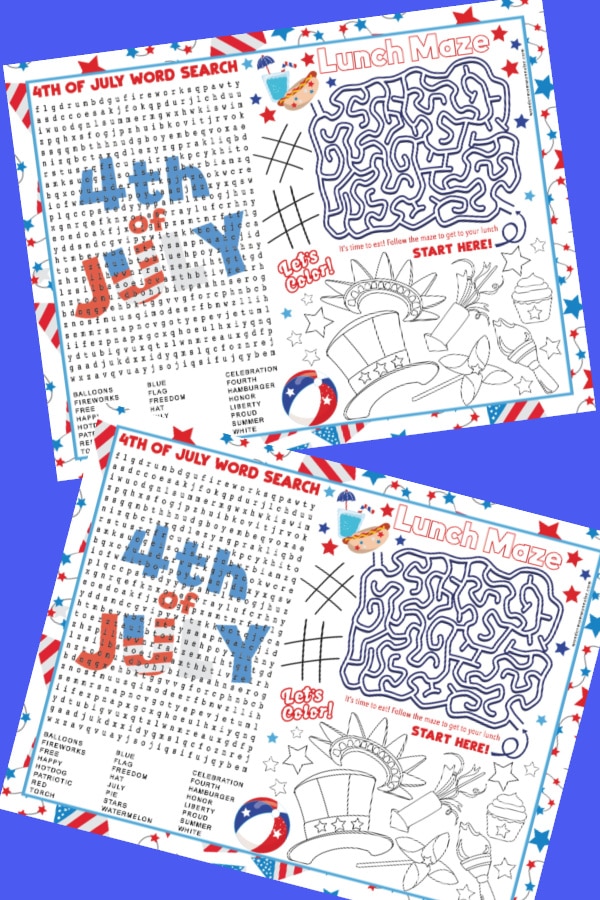 sample pages of 4th of July Activity Placemats for Kids