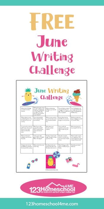 FREE June Writing Challenge. #freehomeschooldeals #fhdhomeschoolers #Junewritingprompts #summerwritingprompts #writingchallenge 