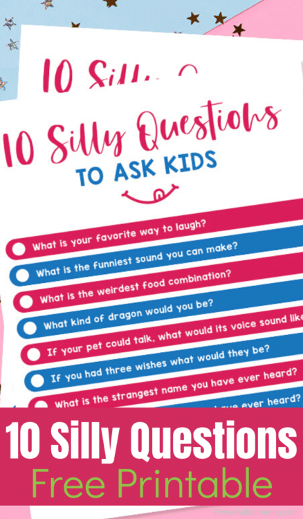 Silly Questions FREE Printable List. #fhdhomeschoolers #freehomeschooldeals #sillyquestionsprintables #sillyparentkidquestions