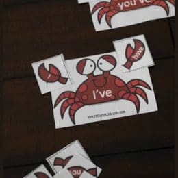 FREE Crab Contraction Word Puzzles. #freehomeschooldeals #fhdhomeschoolers #crabprintables #contractionspuzzles #contractionwordpractice