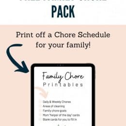 FREE Family Chore Printable Pack. #freehomeschooldeals #fhdhomeschoolers #chorepackprintables #familychorepack