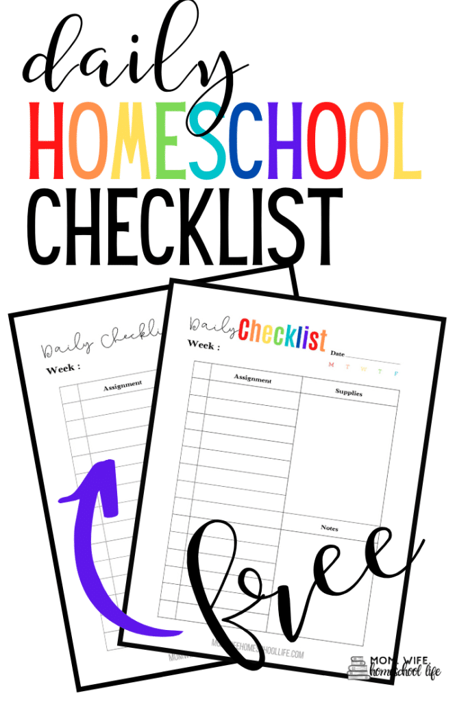 FREE Printable Homeschool Daily Checklist. #fhdhomeschoolers #freehomeschooldeals #dailyhomeschoolchecklist #homeschooldailychecklist #homeschooldailyroutine