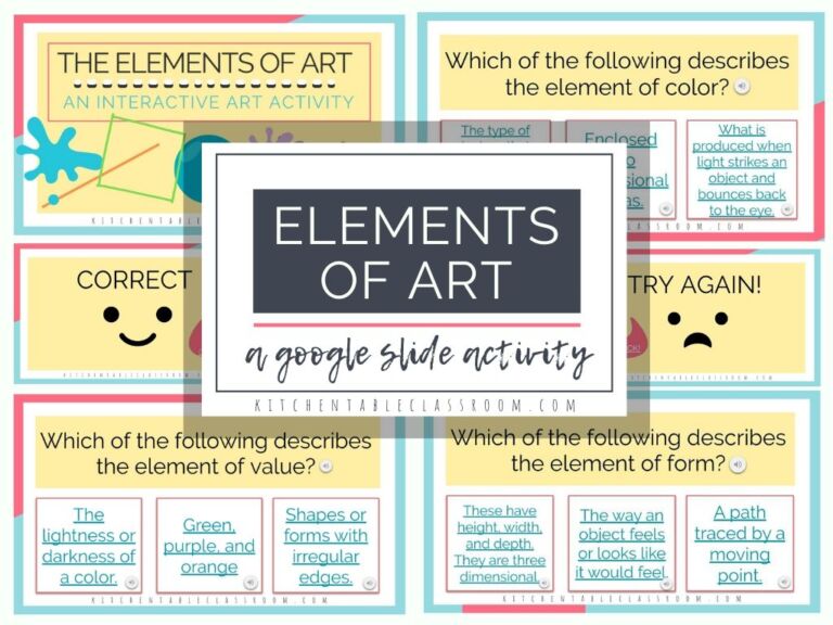 FREE Elements of Art Google Slides. #freehomeschooldeals #fhdhomeschoolers #elementsofart #artGoogleslides #interactiveGoogleslides