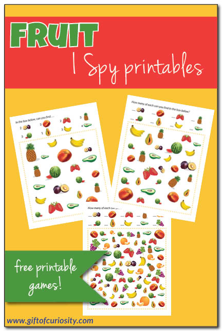 FREE Fruit I Spy Game. #freehomeschooldeals #fhdhomeschoolers #ISpyfruitgame #fruitISpygame