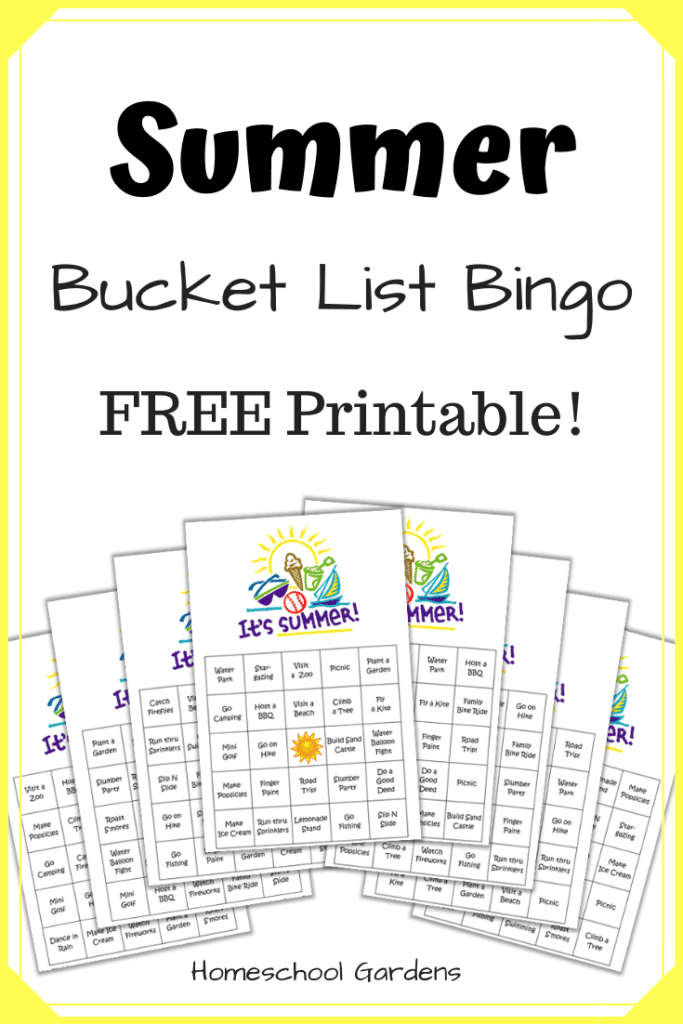 FREE Summer Bucket List Bingo Printable. #freehomeschooldeals #fhdhomeschoolers #summerbucketlist #bucketlistbingo