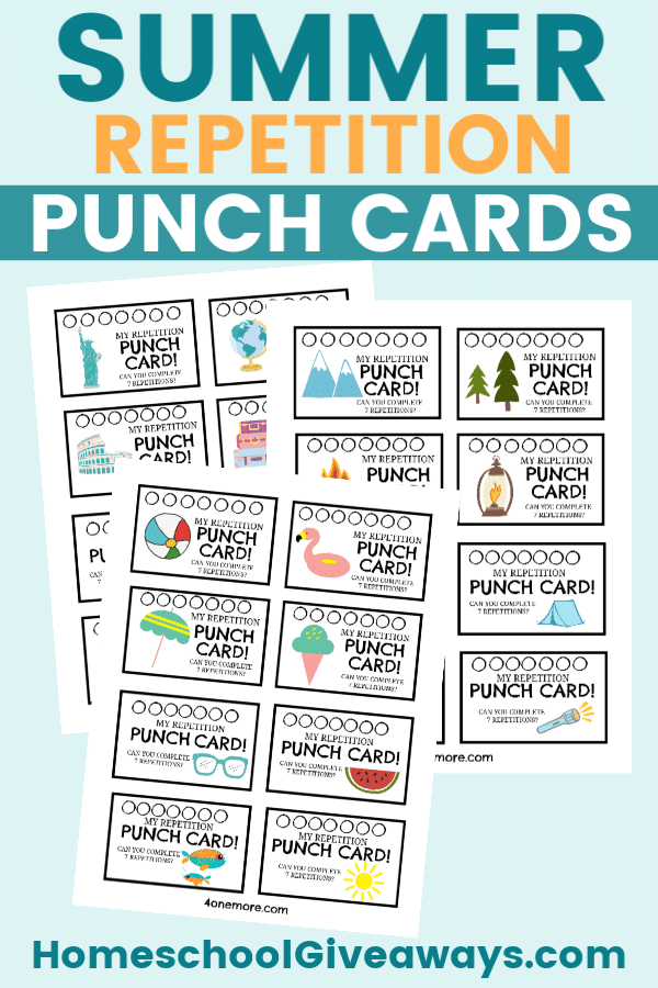 FREE Summer Repetition Punch Cards. #freehomeschooldeals #fhdhomeschoolers #punchcards #summerrepetitioncards #repetitionpunchcards #summerroutine