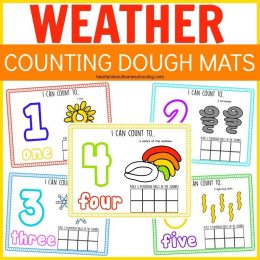 FREE Printable Weather Dough Mats. #freehomeschooldeals #fhdhomeschoolers #weatherdoughmats #weatherprintables #weatheractivities