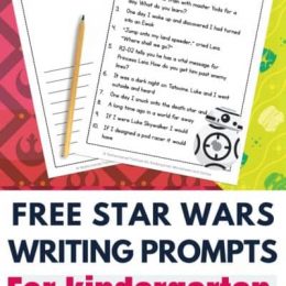 Kindergarten Star Wars FREE Writing Prompts. #freehomeschooldeals #fhdhomeschoolers #StarWarswritingprompts #writingprompts #kindergartenwritingprompts #StarWarsresources