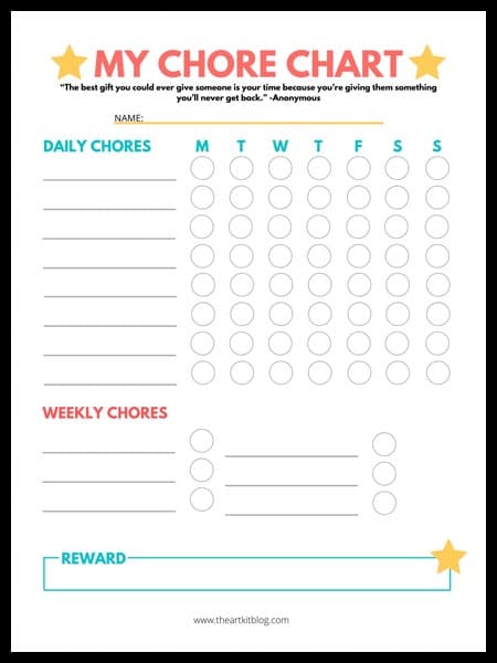 FREE Printable Kids Chore Chart. #freehomeschooldeals #fhdhomeschoolers #printablechorechart #chorechartforkids #chorechart