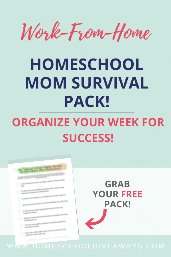 FREE Survival Pack for Work-At-Home Homeschool Moms. #freehomeschooldeals #homeschoolsurvivalpack #workathomesurvivalpack #workfromhomesurvivalpack