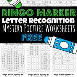 FREE Printable Letter Recognition worksheets. #freehomeschooldeals #fhdhomeschoolers #letterrecognitionworksheets #alphabetrecognition #alphabetworksheets #bingomarkerworksheets#letterrecognitionactivities
