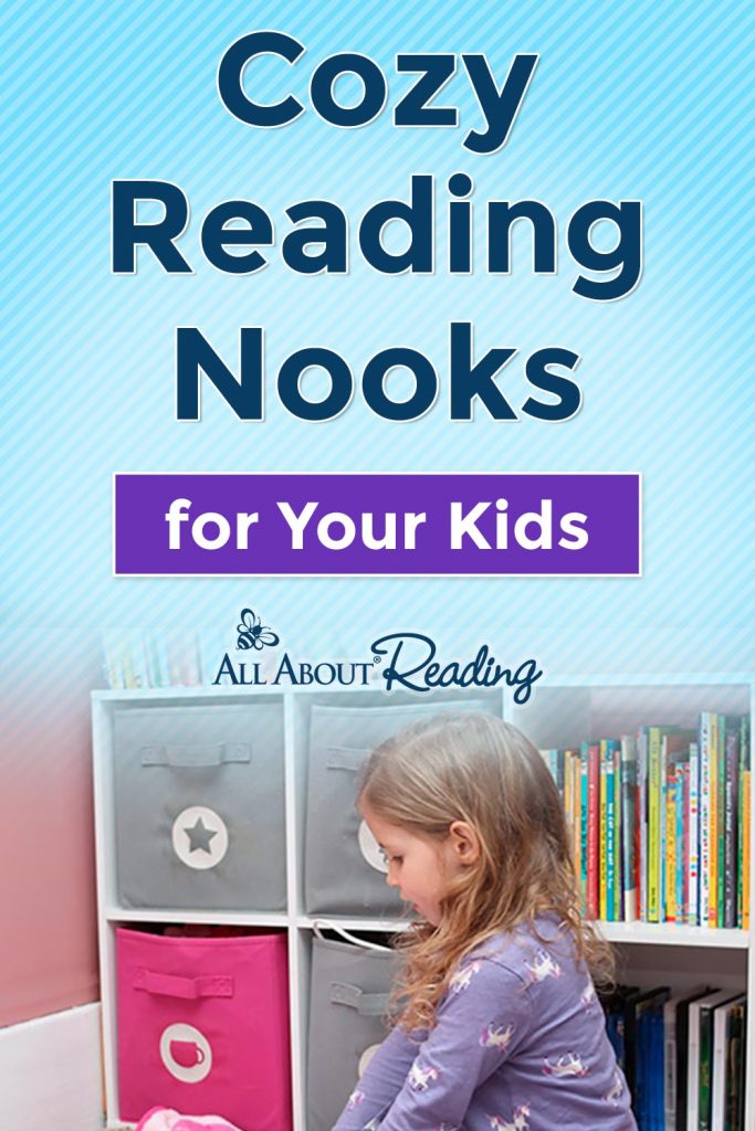 young girl reading in a cozy reading nook