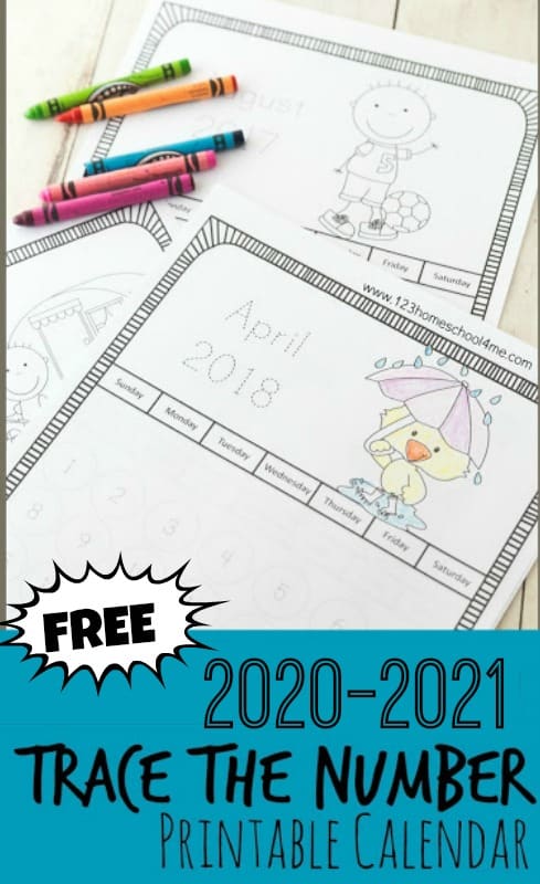 FREE Traceable 2020-2021 Calendar Printables. #freehomeschooldeals #fhdhomeschoolers #traceablecalendar #teachcalendars #calendarprintableforkids #calendarlearning