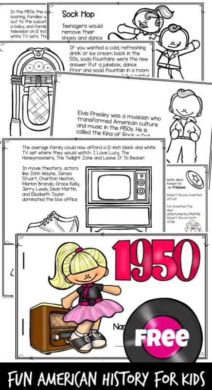 1950s History FREE Printable for Kids. #freehomeschooldeals #fhdhomeschoolers #1950shistoryforkids #historyforkids #Americanhistoryforkids #1950sresourcesforkids