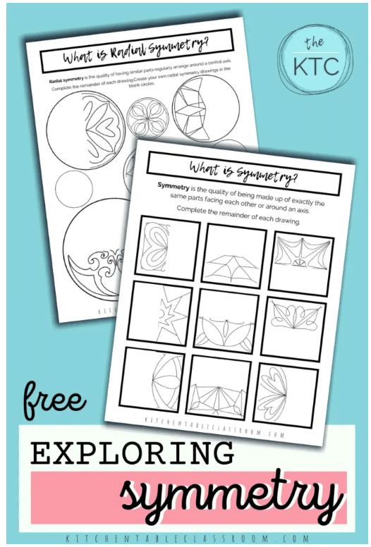 FREE Line of Symmetry Worksheets. #freehomeschooldeals #fhdhomeschoolers #lineofsymmetry #symmetryworksheets