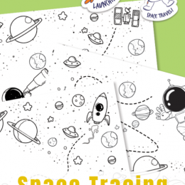 FREE Space Coloring and Tracing Printables. #freehomeschooldeals #fhdhomeschoolers #spacecoloringpages #spacetracing #spaceprintables
