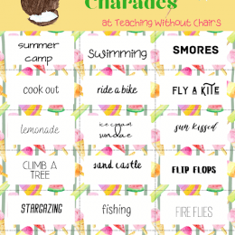 FREE Summer Charades Card Game. #freehomeschooldeals #fhdhomeschoolers #summercharades #charadesgameforsummer #charadescards #summercardsgame