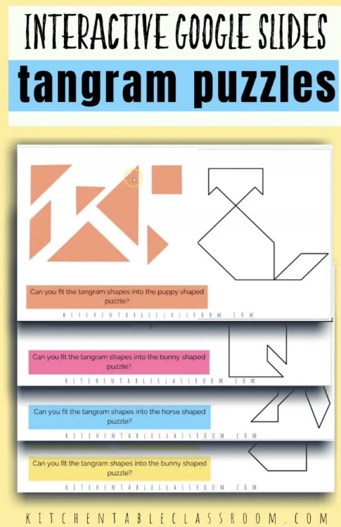 FREE Online Google Slide Tangram Puzzles. #freehomeschooldeals #fhdhomeschoolers #GoogleSlides #tangrampuzzles #Chinesepuzzles #tangramresource