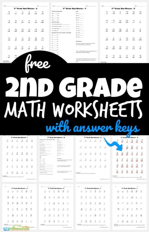 2nd Grade FREE Math Worksheets. #freehomeschooldeals #fhdhomeschoolers #MADMINUTES #secondgrademath #secondgradeprintables #mathworksheets