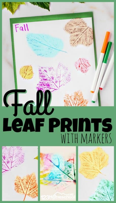 Craft Fall Leaf Marker Prints. #freehomeschooldeals #fhdhomeschoolers #fallmarkercraft #leafmarkercraft #leafmarkerprints