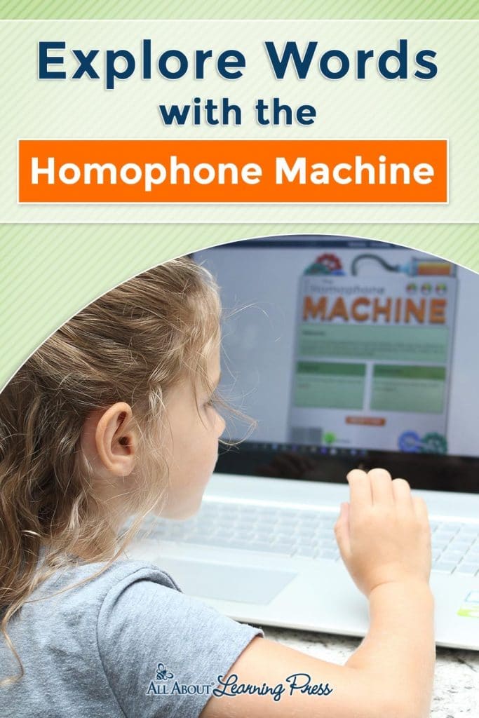 young girl playing "Homophone Machine" computer game