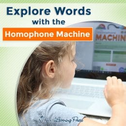 young girl playing "Homophone Machine" computer game