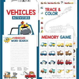 Vehicle-Theme FREE Printable Kid Activities. #freehomeschooldeals #fhdhomeschoolers #vehiclethemeprintables #vehiclekidactivities #vehicleactivities