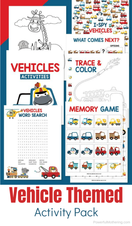 Vehicle-Theme FREE Printable Kid Activities. #freehomeschooldeals #fhdhomeschoolers #vehiclethemeprintables #vehiclekidactivities #vehicleactivities 