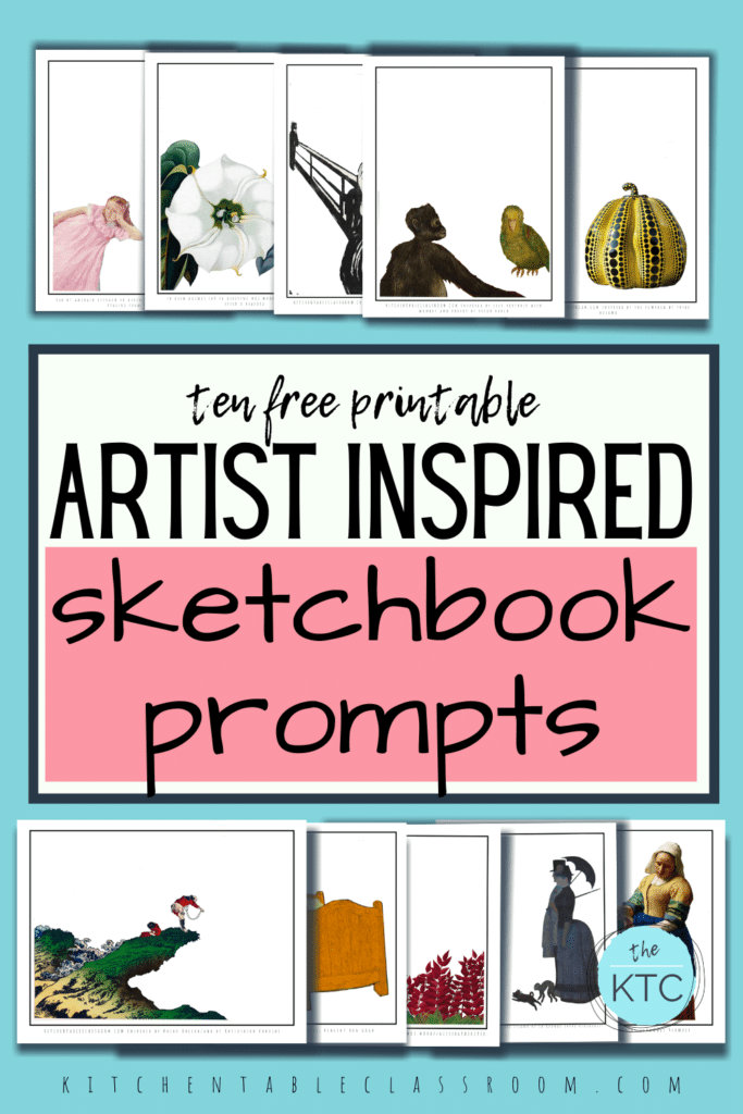 FREE Artist-Inspired Sketchbook Prompts. #freehomeschooldeals #fhdhomeschoolers #artistinspiredprompts #artistsketchbookprompts #sketchbookprompts #artistprintables