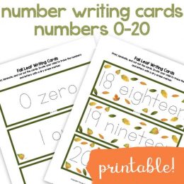 Fall Leaves Writing Numbers FREE Printables. #fallleavesprintables #numberwriting #writenumbers #numberwritingcards #numbers0to20