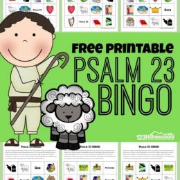 Psalm 23 FREE Printable Bingo Game. #freehomeschooldeals #fhdhomeschoolers #Psalm23printables #Psalm23activities #Psalm23bingogame