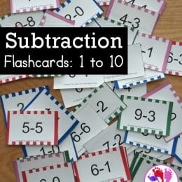 FREE Subtraction 1-10 Flashcards. #freehomeschooldeals #fhdhomeschoolers #subtractionflashcards #flashcardsforsubtracting #subtractionpractice