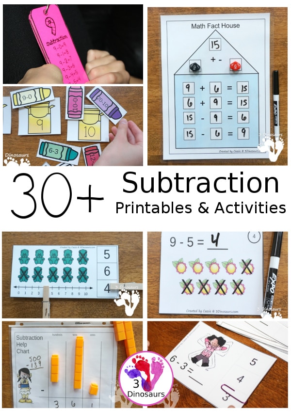 30+ FREE Printables & Activities for Subtraction. #freehomeschooldeals #fhdhomeschoolers #subtractionactivities #subtractionprintables #teachsubtraction 