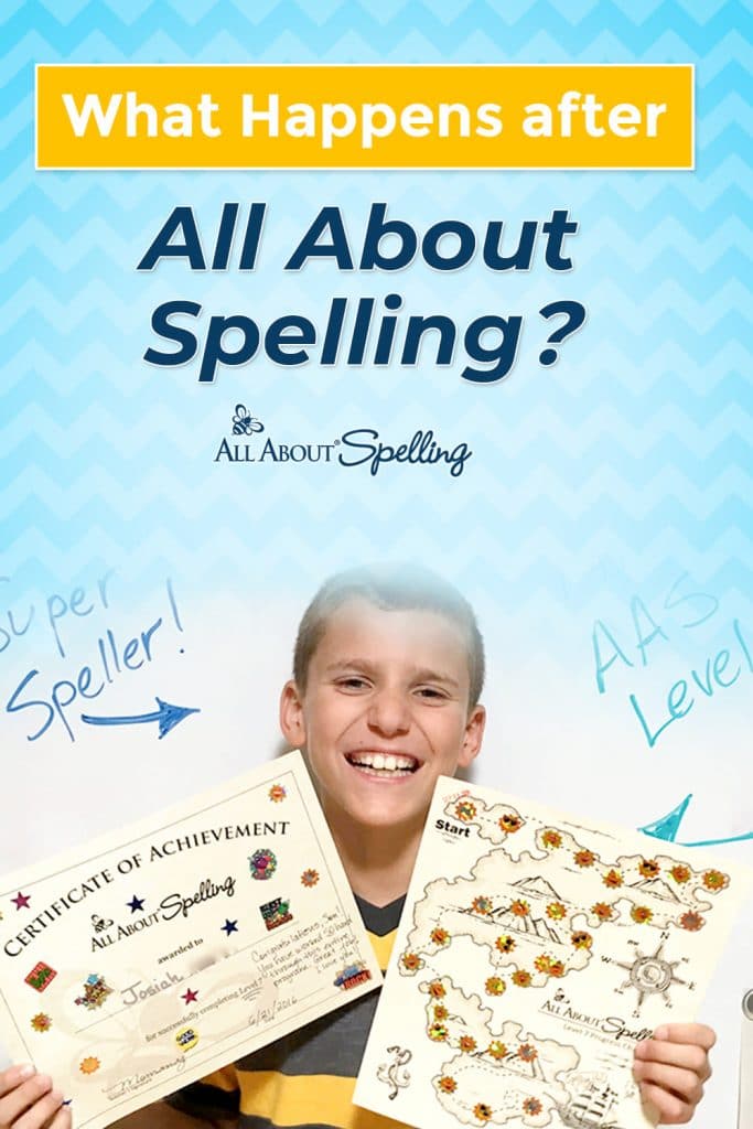 child holding spelling certificates - overlay: What Happens After All About Spelling?