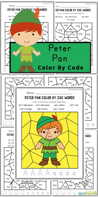 Fun Peter Pan CVC Worksheets. #freehomeschooldeals #fhdhomeschoolers #peterpanworksheets #cvcwords #peterpancvcwords
