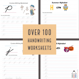 ver 100 Cursive Printables. #freehomeschooldeals #fhdhomeschoolers #handwritingworksheets #handwritingprintables